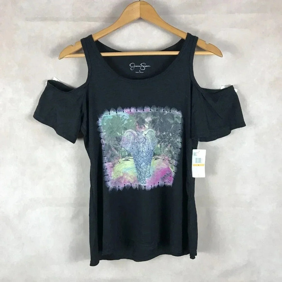 Jessica Simpson Cold-Shoulder Elephant Print Tee NWT Small - Picture 4 of 10